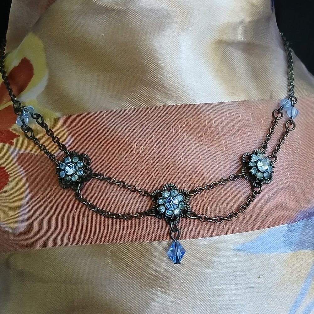 Vintage Bellagio Necklace With Blue-Tone Rhinestones and Beads